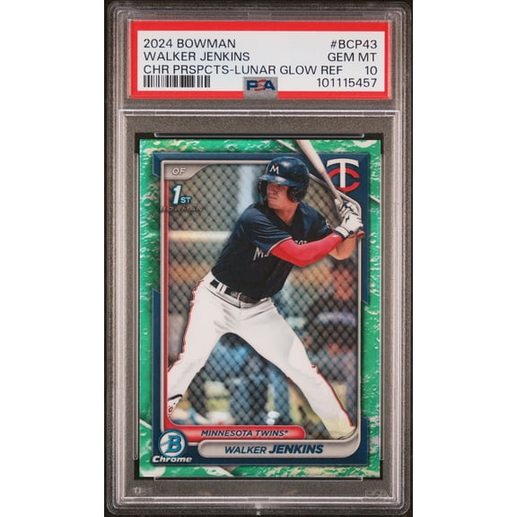 Graded 2024 Topps Bowman Walker Jenkins #BCP43 Chrome Prospects Lunar Glow Refractor Rookie RC Baseball Card PSA 10 Gem Mint
