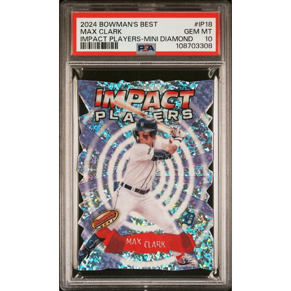 Graded 2024 Topps Bowmans Best Max Clark #IP18 Impact Players Mini Diamond Rookie RC Baseball Card PSA 10 Gem Mint