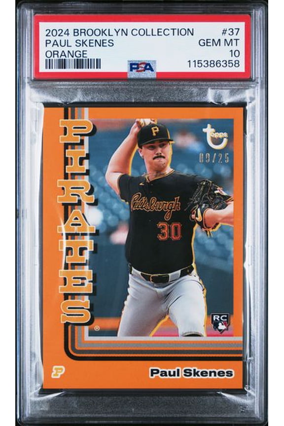 Graded 2024 Topps Brooklyn Collection Paul Skenes #37 /25 Orange Rookie RC Baseball Card PSA 10 Gem Mint