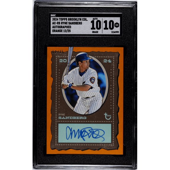 Graded 2024 Topps Brooklyn Collection Ryne Sandberg Autograph Orange #AC-RS SGC 10 Auto 10 Baseball Card