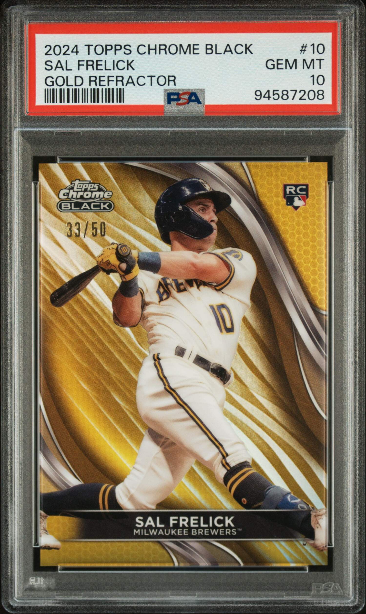 Graded 2024 Topps Chrome Black Sal Frelick #10 Gold Refractor #/50 