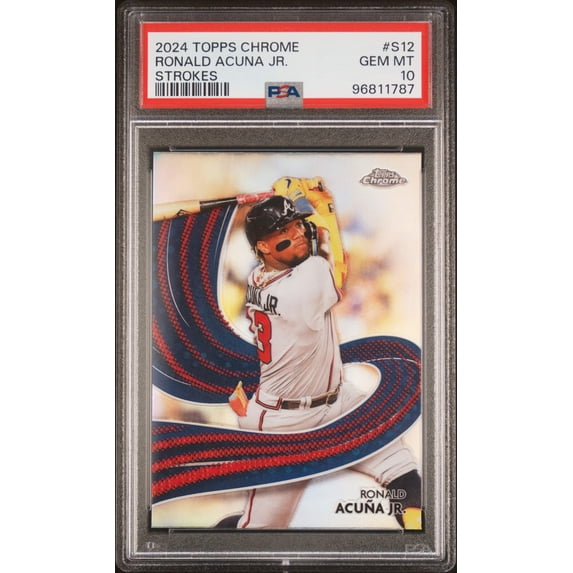 Graded 2024 Topps Chrome Ronald Acuna Jr. #S12 Strokes Baseball Card PSA 10 Gem Mint