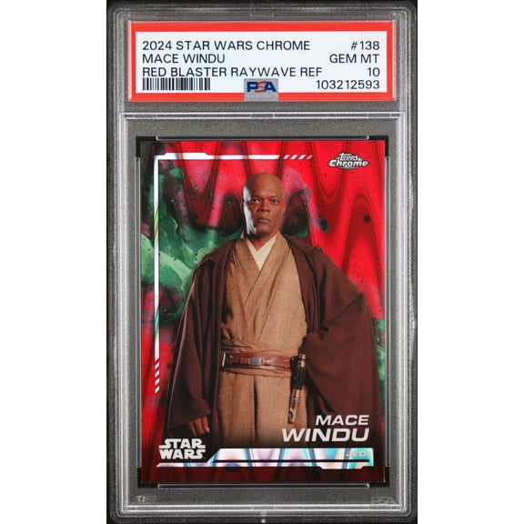 Graded 2024 Topps Chrome Star Wars Mace Windu #138 Red Blaster Raywave Ref PSA 10 Trading Card