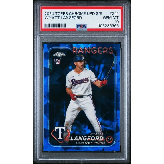 Graded 2024 Topps Chrome Update Sapphire Edition Wyatt Langford #341 Rookie RC Baseball Card PSA 10 Gem Mint