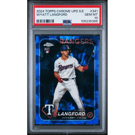 Graded 2024 Topps Chrome Update Sapphire Edition Wyatt Langford #341 Rookie RC Baseball Card PSA 10 Gem Mint