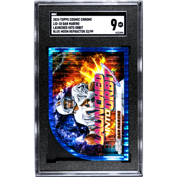 Graded 2024 Topps Cosmic Chrome Dan Marino #LIO-18 Launched Into Orbit Blue Moon Refractor SGC 9
