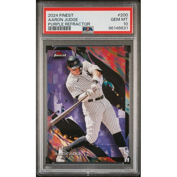 Graded 2024 Topps Finest Aaron Judge #200 Purple Refractor #/200 Baseball Card PSA 10 Gem Mint