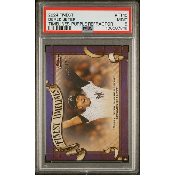 Graded 2024 Topps Finest Finest Timelines Derek Jeter #FT10 Purple Refractor /125 PSA 9