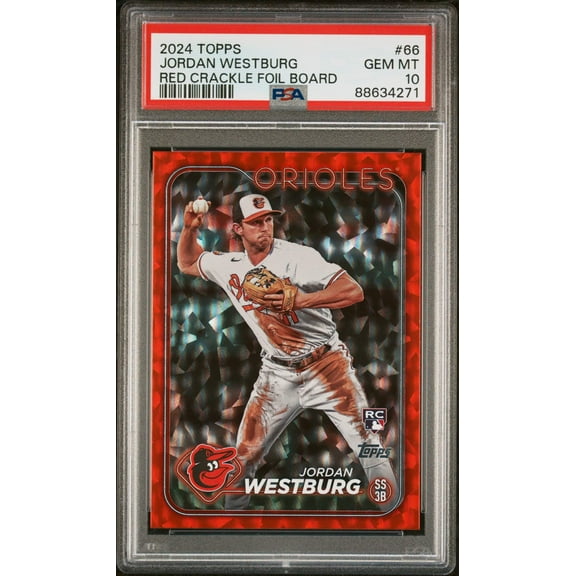 Graded 2024 Topps Jordan Westburg #66 Red Crackle Foil Board #/199 Rookie RC Baseball Card PSA 10 Gem Mint