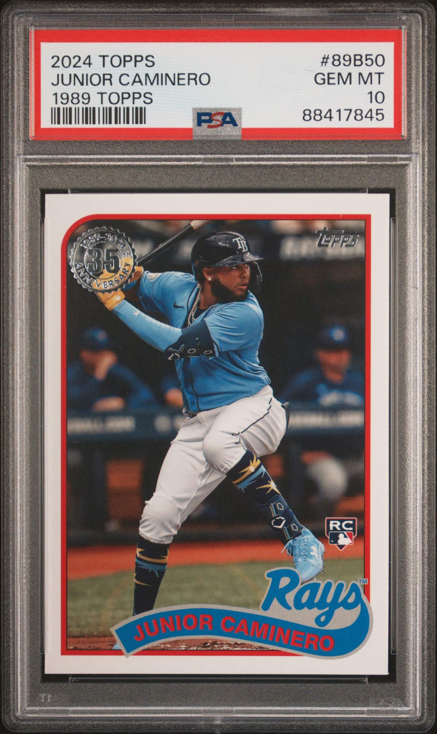 Graded 2024 Topps Junior Caminero #89B50 1989 Topps Rookie RC 