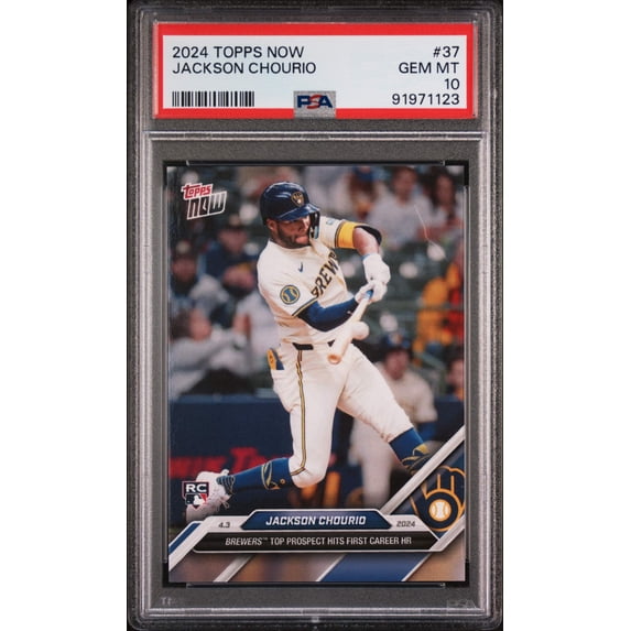 Graded 2024 Topps Now Jackson Chourio #37 First Career HR Rookie RC Baseball Card PSA 10 Gem Mint