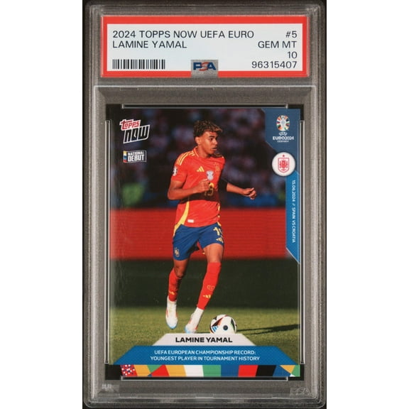 Graded 2024 Topps Now Lamine Yamal #5 Rookie RC Soccer Card PSA 10 Gem Mint