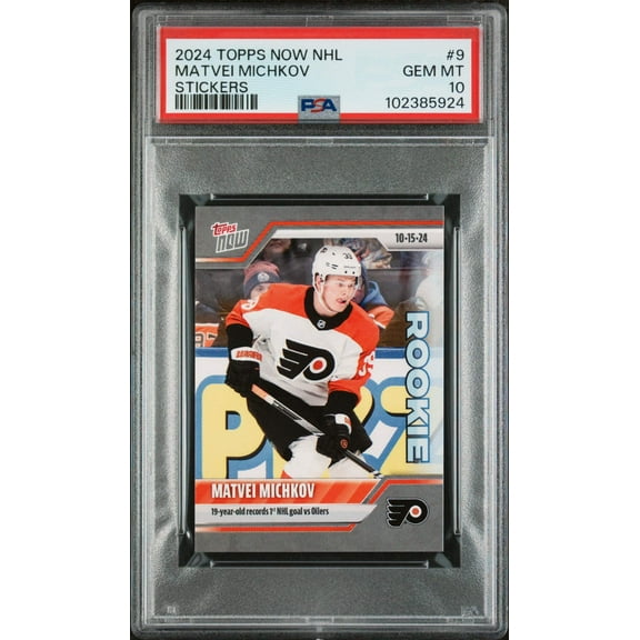 Graded 2024 Topps Now NHL Matvei Michkov #9 Stickers Rookie RC Hockey Card PSA 10 Gem Mint