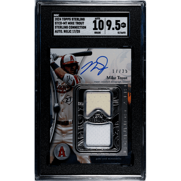 Graded 2024 Topps Sterling Mike Trout #STCO-MT Connection Autograph Relic SGC 9.5 Auto 10 Baseball Card