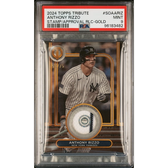 Graded 2024 Topps Tribute Stamp Of Approval Relics Anthony Rizzo #SOAARIZ RLC Gold /75 PSA 9 Baseball Card