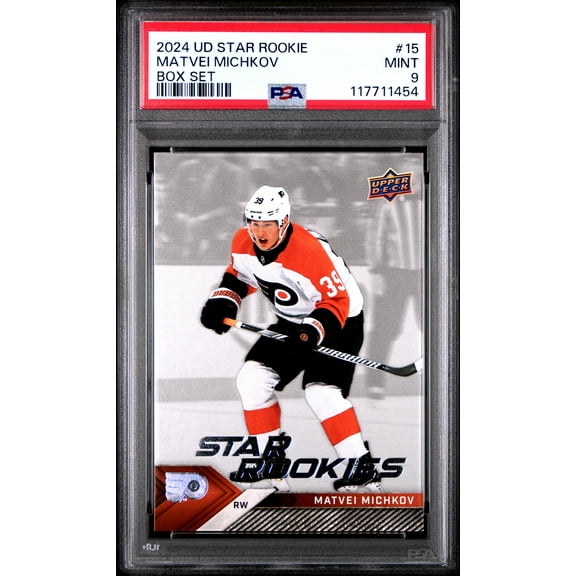 Graded 2024 Upper Deck Star Rookie Matvei Michkov #15 Box Set Rookie RC Hockey Card PSA 9 Mint