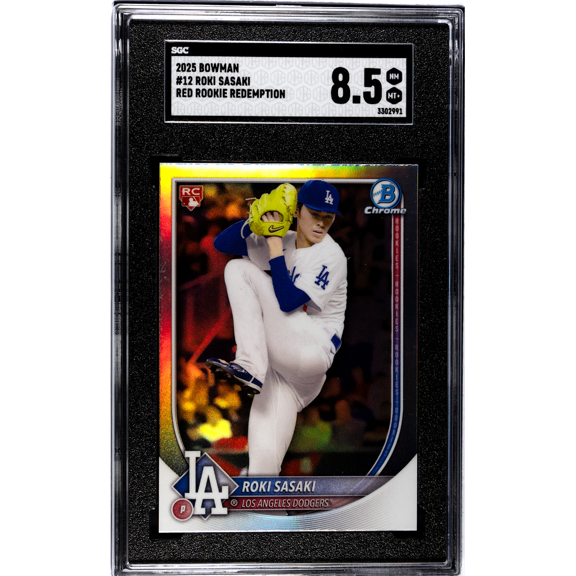 Graded 2025 Bowman Roki Sasaki Red Rookie Redemption #12 SGC 8.5 Baseball Card