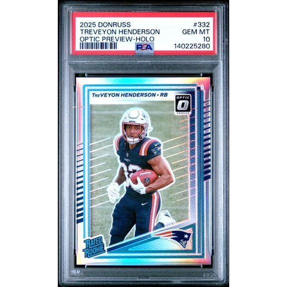 Graded 2025 Donruss TreVeyon Henderson #332 Optic Preview Holo Rookie RC Football Card PSA 10 Gem Mint