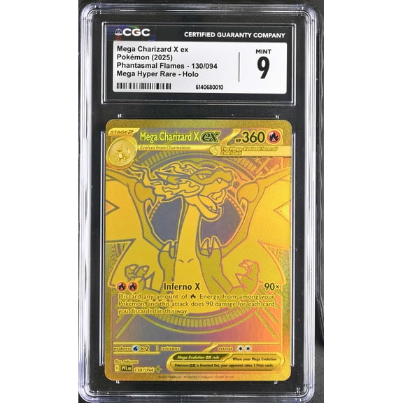 Graded 2025 Graded Pokemon Phantasmal Flames Mega Charizard X ex Holo CGC 9 #130/094