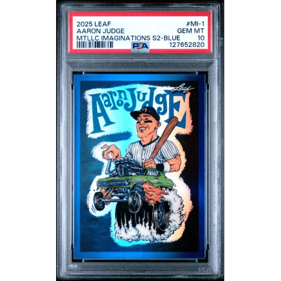 Graded 2025 Leaf Aaron Judge #MI1 Metallic Imaginations Series 2 Blue /49 Baseball Card PSA 10 Gem Mint