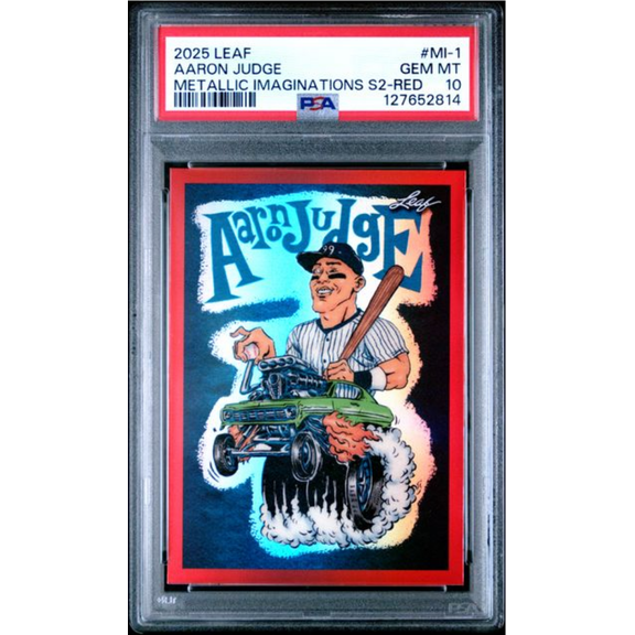 Graded 2025 Leaf Aaron Judge #MI1 Metallic Imaginations Series 2 Red /199 Baseball Card PSA 10 Gem Mint