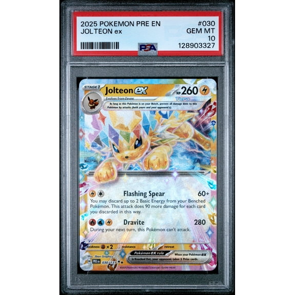 Graded 2025 PKM PRE EN Jolteon ex #030 Trading Card Game PSA 10 Gem Mint