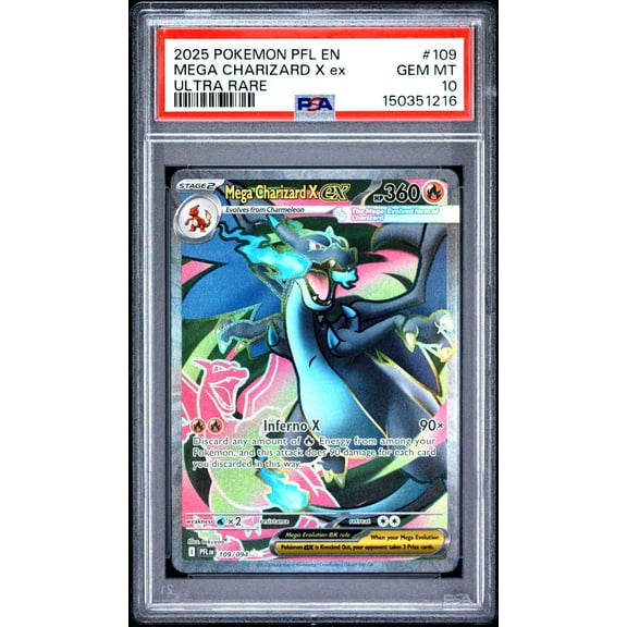 Graded 2025 PSA 10 Mega Charizard X EX Ultra Rare #109 Phantasmal Flames PFL Pokmon Trading Card