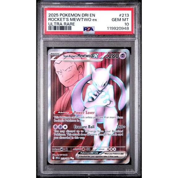 Graded 2025 PSA 10 Rocket's Mewtwo EX Ultra Rare #213 Pokemon EN-Destined Rivals Trading Card