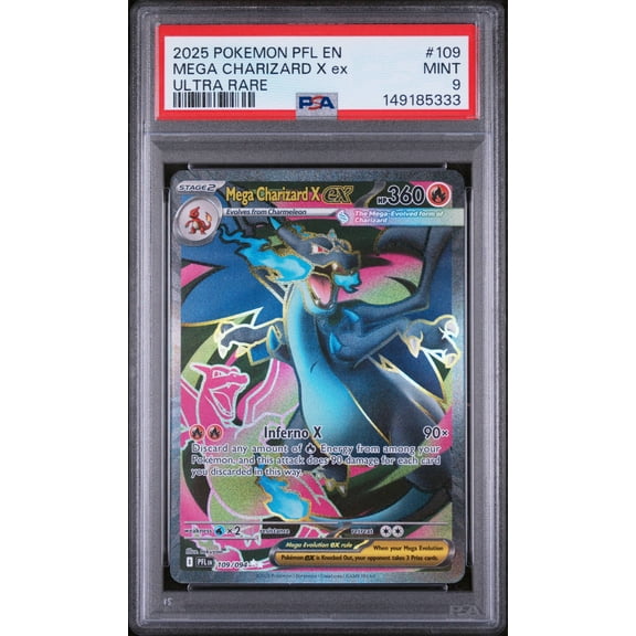 Graded 2025 PSA 9 Mega Charizard X EX Ultra Rare #109 Pokemon EN-Phantasmal Flames Trading Card