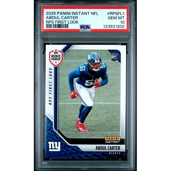 Graded 2025 Panini Instant Abdul Carter #RPSFL1 RPS First Look Rookie RC Football Card PSA 10 Gem Mint