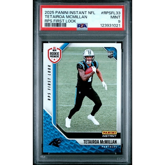 Graded 2025 Panini Instant Tetairoa McMillan #RPSFL33 RPS First Look Rookie RC Football Card PSA 9 Mint