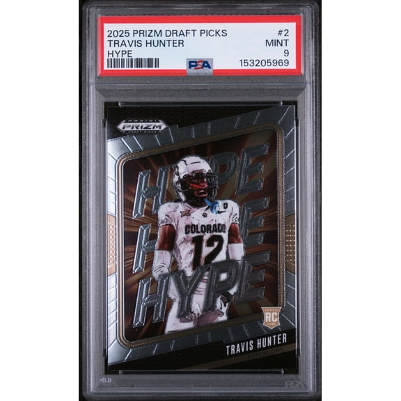 Graded 2025 Panini Prizm Draft Picks Travis Hunter #2 Hype Rookie RC Football Card PSA 9 Mint