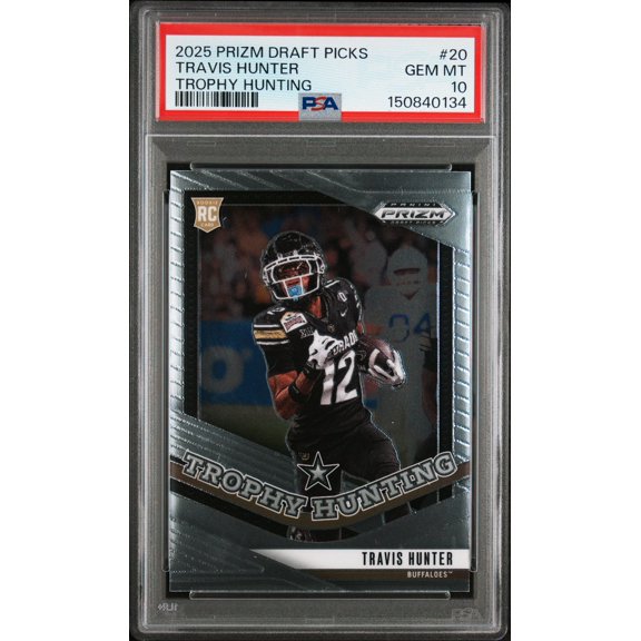 Graded 2025 Panini Prizm Draft Picks Travis Hunter #20 Trophy Hunting Rookie RC Football Card PSA 10 Gem Mint