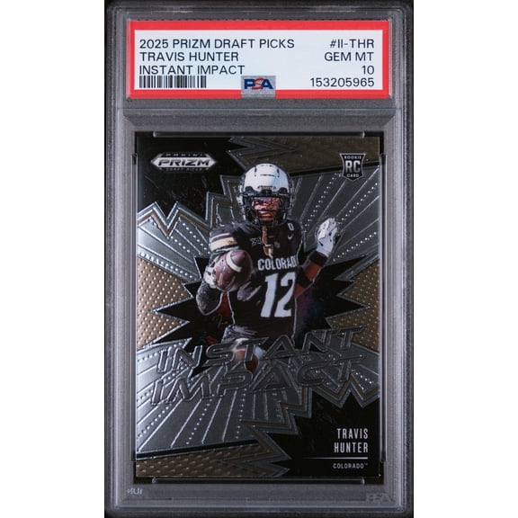 Graded 2025 Panini Prizm Draft Picks Travis Hunter #II-THR Instant Impact Rookie RC Football Card PSA 10 Gem Mint