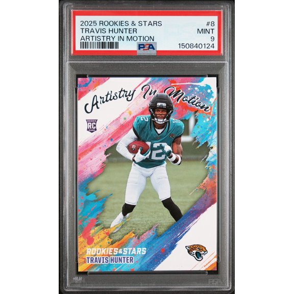 Graded 2025 Panini Rookies & Stars Travis Hunter #8 Artistry in Motion Rookie RC Football Card PSA 9 Mint