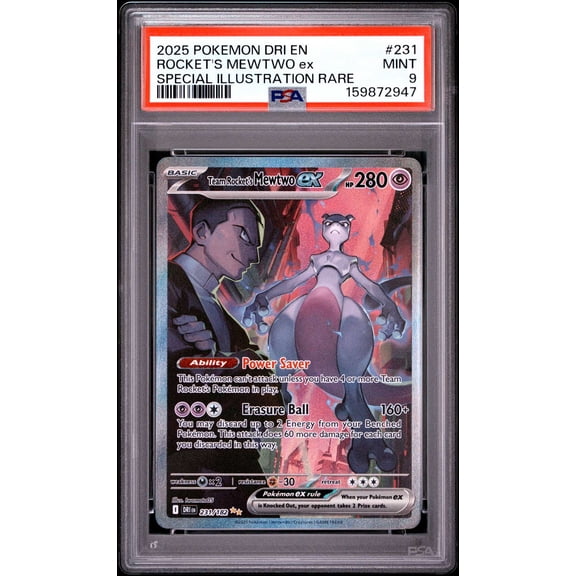 Graded 2025 Pokemon Destined Rivals Team Rocket's Mewtwo ex PSA 9 #231/182 Trading Card