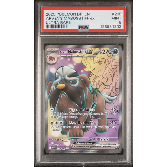 Graded 2025 Pokemon Dri EN-Destined Rivals Arven's Mabosstiff EX Ultra Rare PSA 9 #218