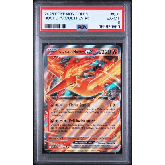 Graded 2025 Pokemon Dri En-Destined Rivals Rocket's Moltres Ex #031 Trading Card Game PSA 6 Excellent
