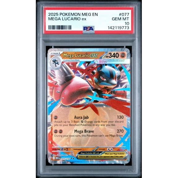Graded 2025 Pokemon Mega Lucario #077 Trading Card Game PSA 10 Gem Mint