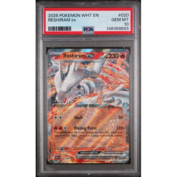 Graded 2025 Pokemon Reshiram ex #020 Trading Card Game PSA 10 Gem Mint