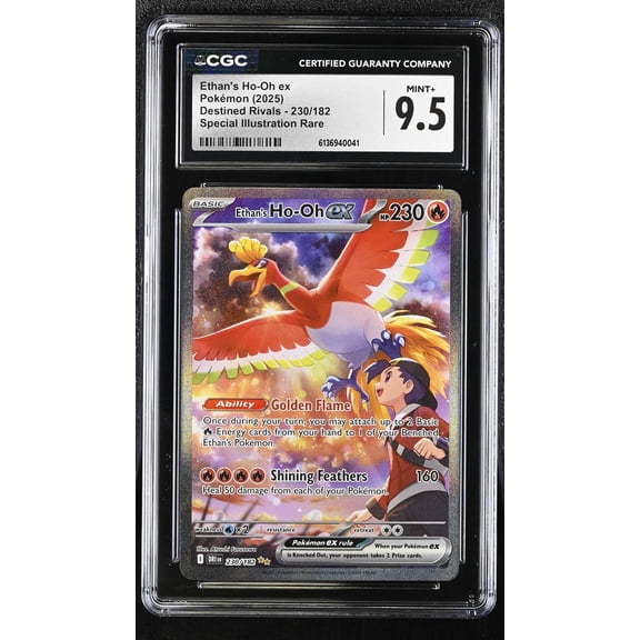 Graded 2025 Pokemon Trading Card Ethan's Ho-Oh ex #230 Destined Rivals SIR Holo CGC 9.5
