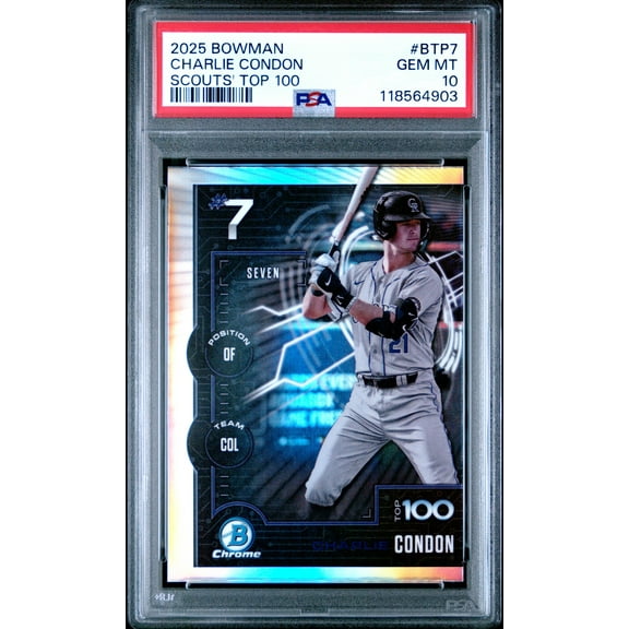 Graded 2025 Topps Bowman Charlie Condon #BTP7 Scouts Top 100 Rookie RC Baseball Card PSA 10 Gem Mint