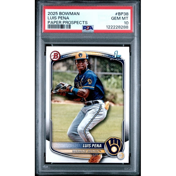 Graded 2025 Topps Bowman Luis Pena #BP38 Paper Prospects Rookie RC Baseball Card PSA 10 Gem Mint