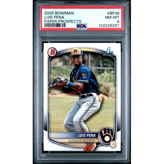 Graded 2025 Topps Bowman Luis Pena #BP38 Paper Prospects Rookie RC Baseball Card PSA 8 Near Mint