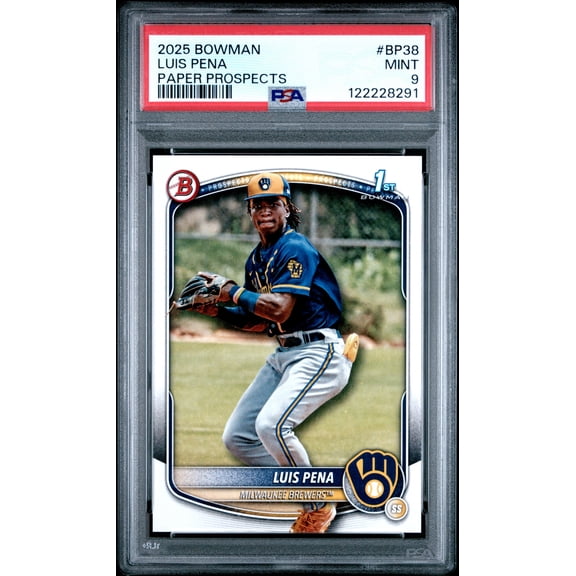 Graded 2025 Topps Bowman Luis Pena #BP38 Paper Prospects Rookie RC Baseball Card PSA 9 Mint