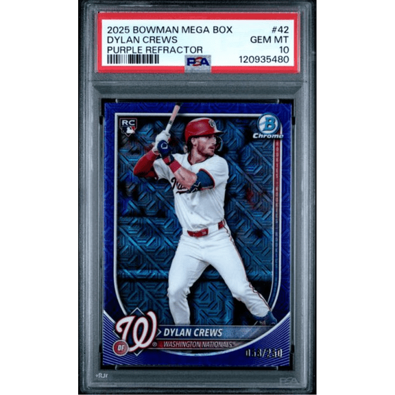 Graded 2025 Topps Bowman Mega Box Dylan Crews #42 Purple Refractor /250 Rookie RC Baseball Card PSA 10 Gem Mint
