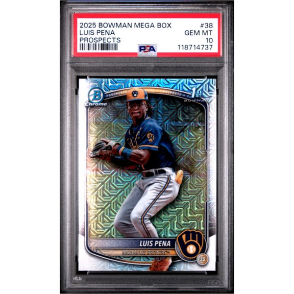 Graded 2025 Topps Bowman Mega Box Luis Pena #38 Prospects Rookie RC Baseball Card PSA 10 Gem Mint