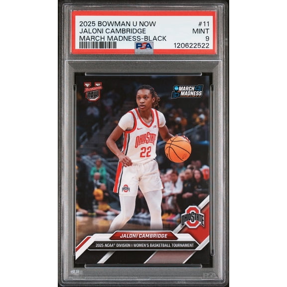 Graded 2025 Topps Bowman U Now Jaloni Cambridge #11 March Madness Black Rookie RC Basketball Card PSA 9 Mint
