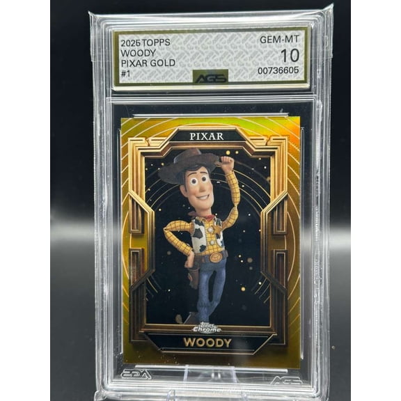 Graded 2025 Topps Chrome Pixar Toy Story Woody #1 Gold AGS 10