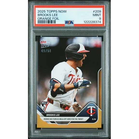 Graded 2025 Topps Now Brooks Lee #209 Orange Foil /25 Rookie RC Baseball Card PSA 9 Mint